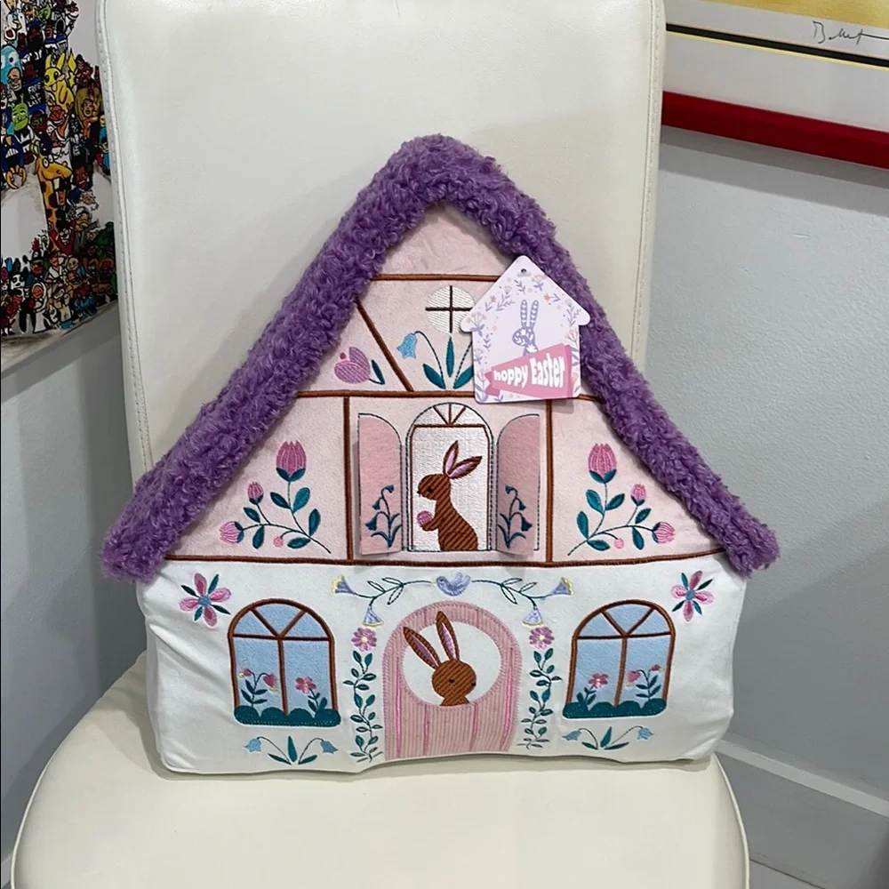 SALE! Purple and Pink Easter Cottage Pillow with Whimsical Design